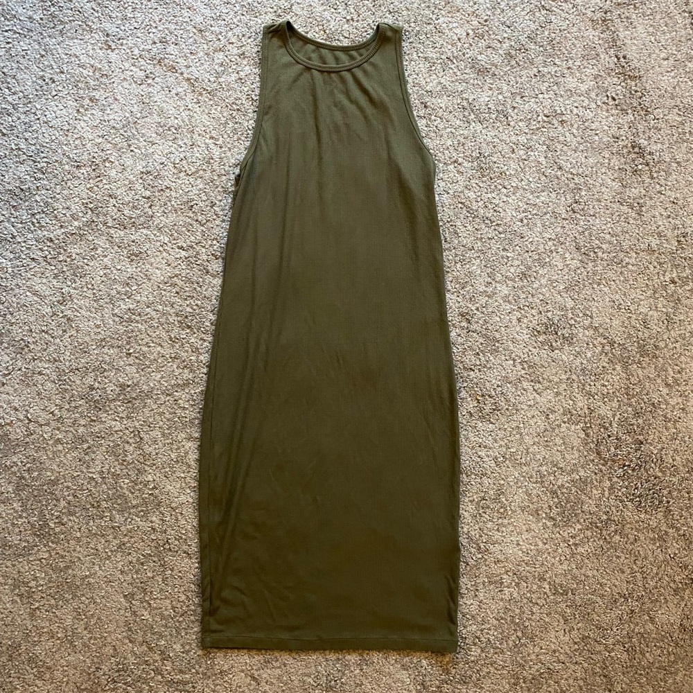 Army Green Ribbed Stretchy Tank Top Midi Dress Size S